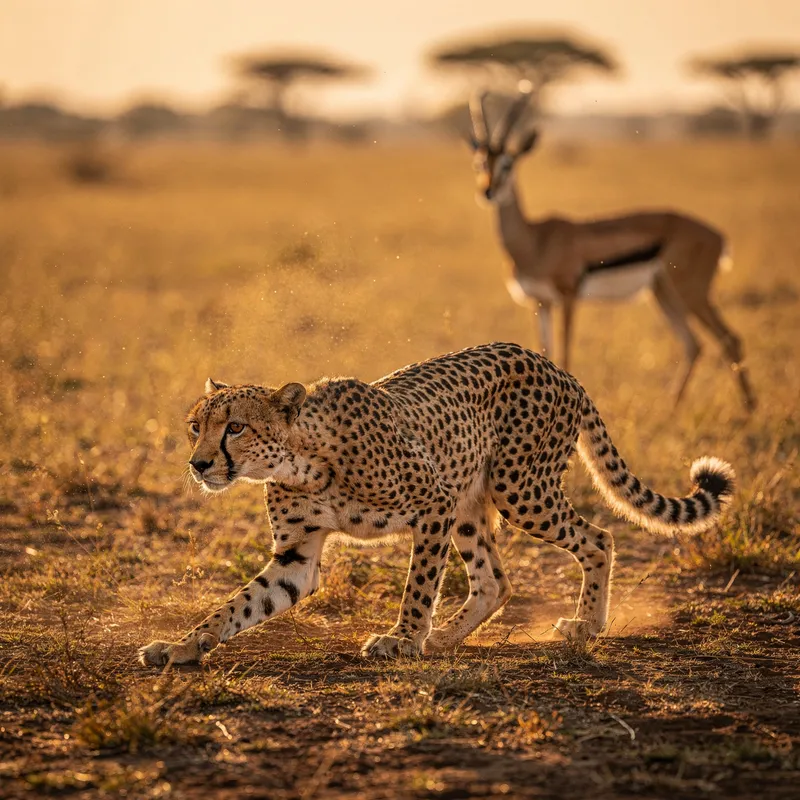 Cheetah in pre-sprint crouch, muscles te