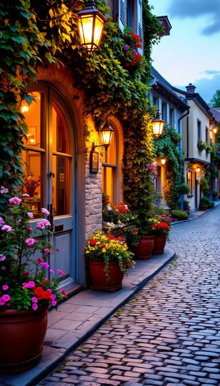 Twilight Serenity: A Stroll Through a Charming Cobblestone Street