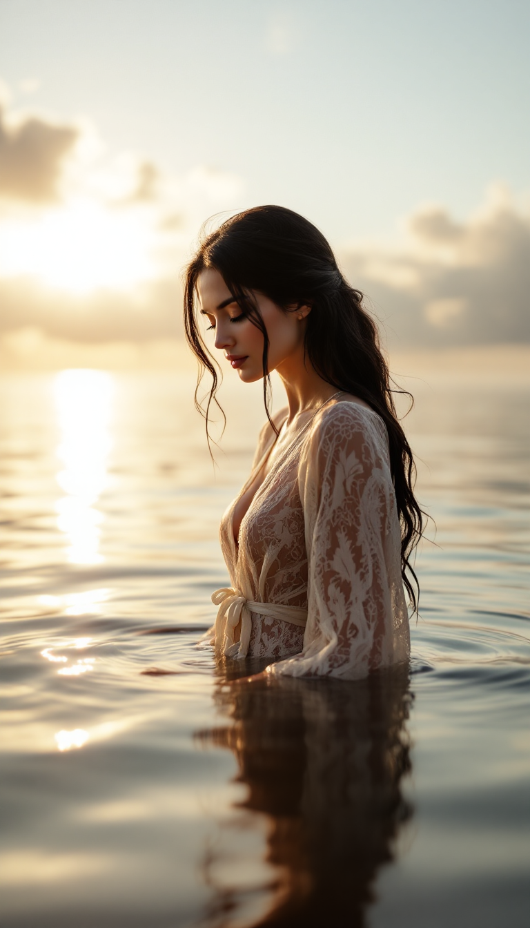 Golden Hour Serenity: A Portrait by the Sea