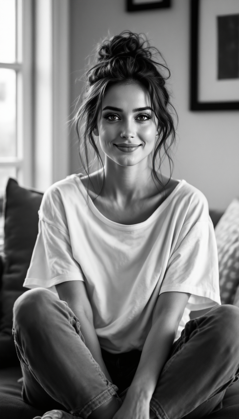 Serene Elegance: A Monochrome Portrait of Contemplation