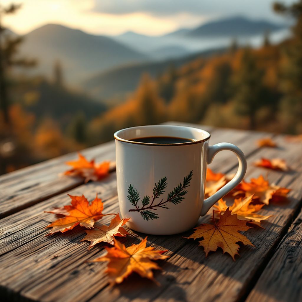 Serene Autumn Escape: A Cozy Mug Amidst Nature's Palette