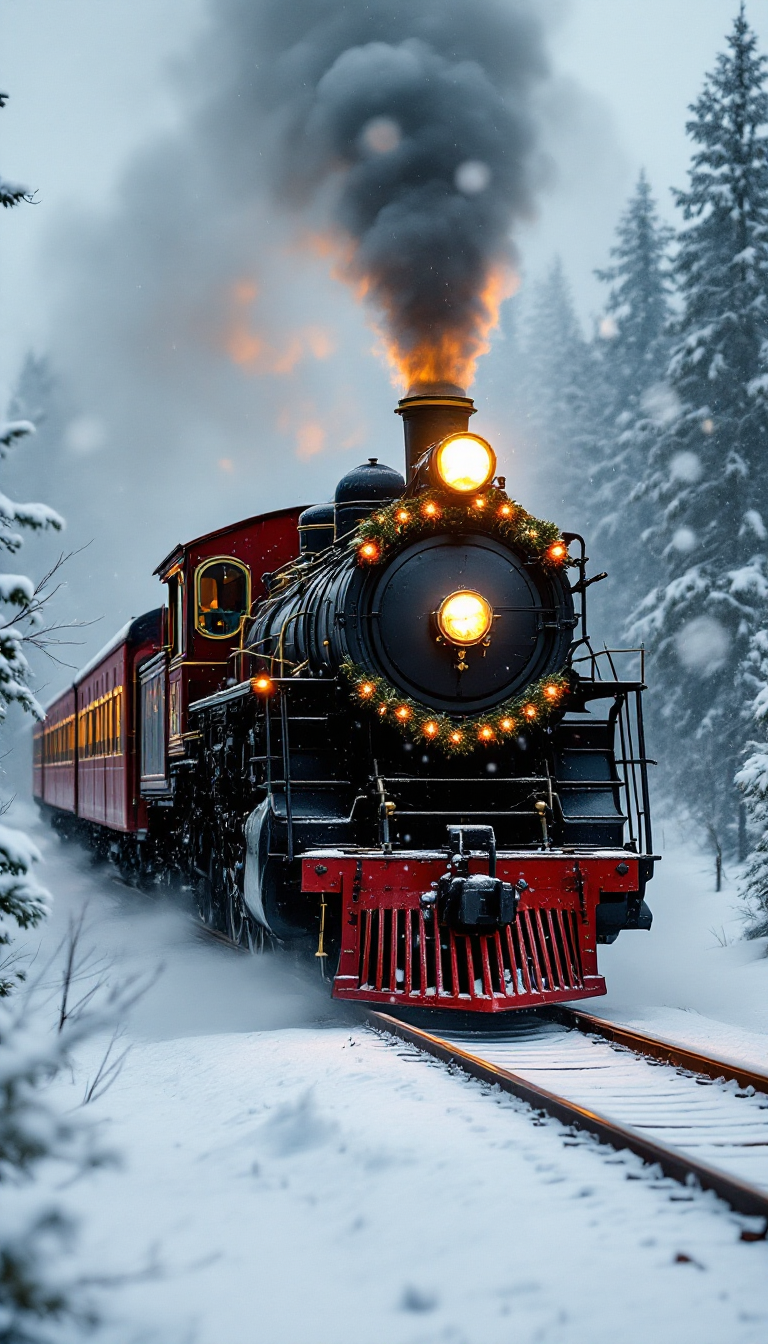Enchanted Journey: A Vintage Steam Locomotive in a Snowy Wonderland