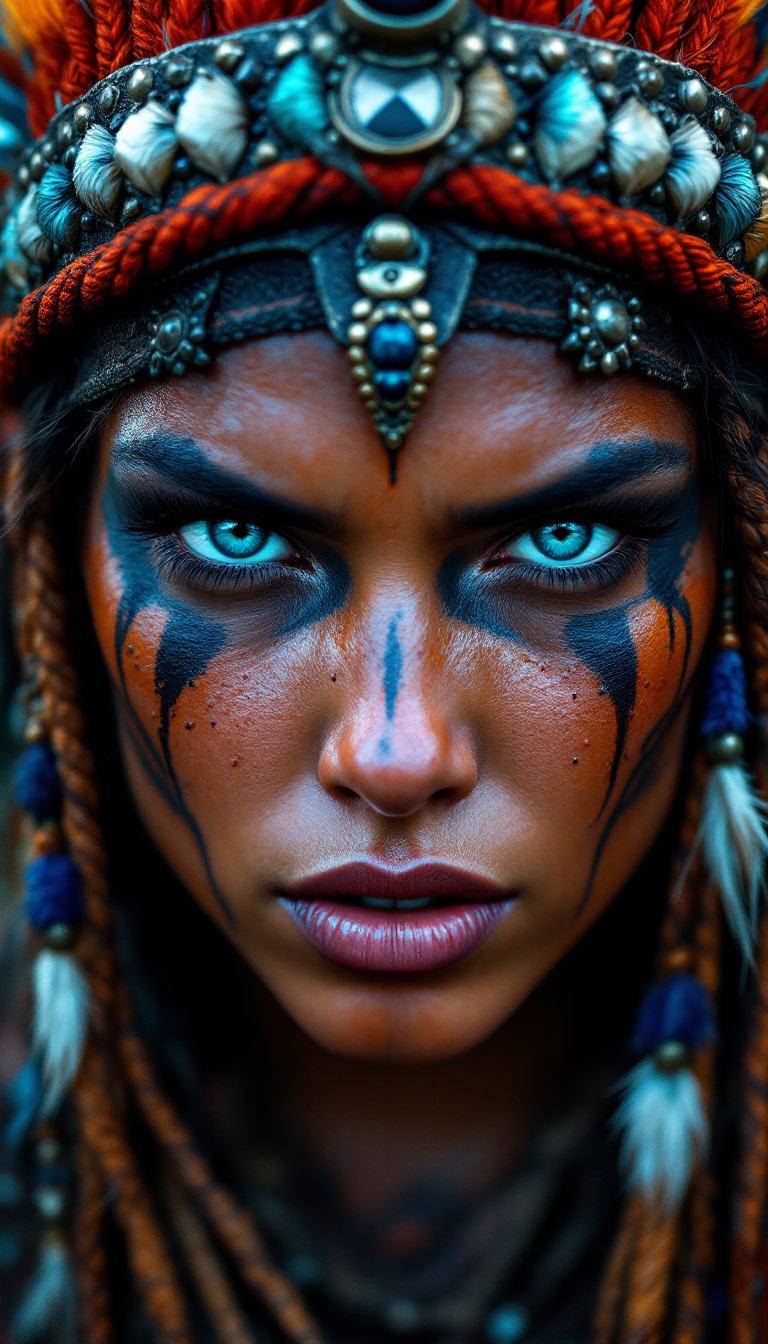 Fierce Beauty: A Close-Up Portrait of Strength and Spirit
