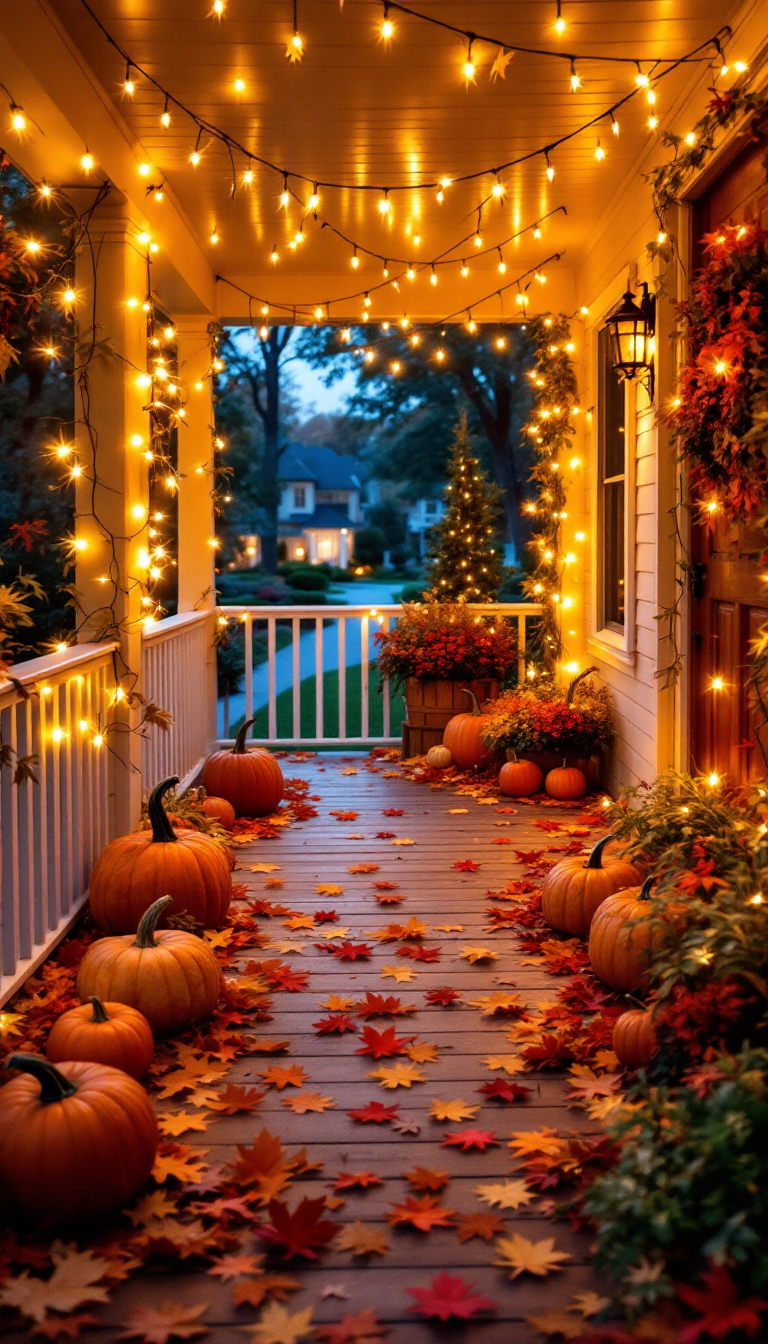 Enchanted Autumn Porch: A Twilight Retreat