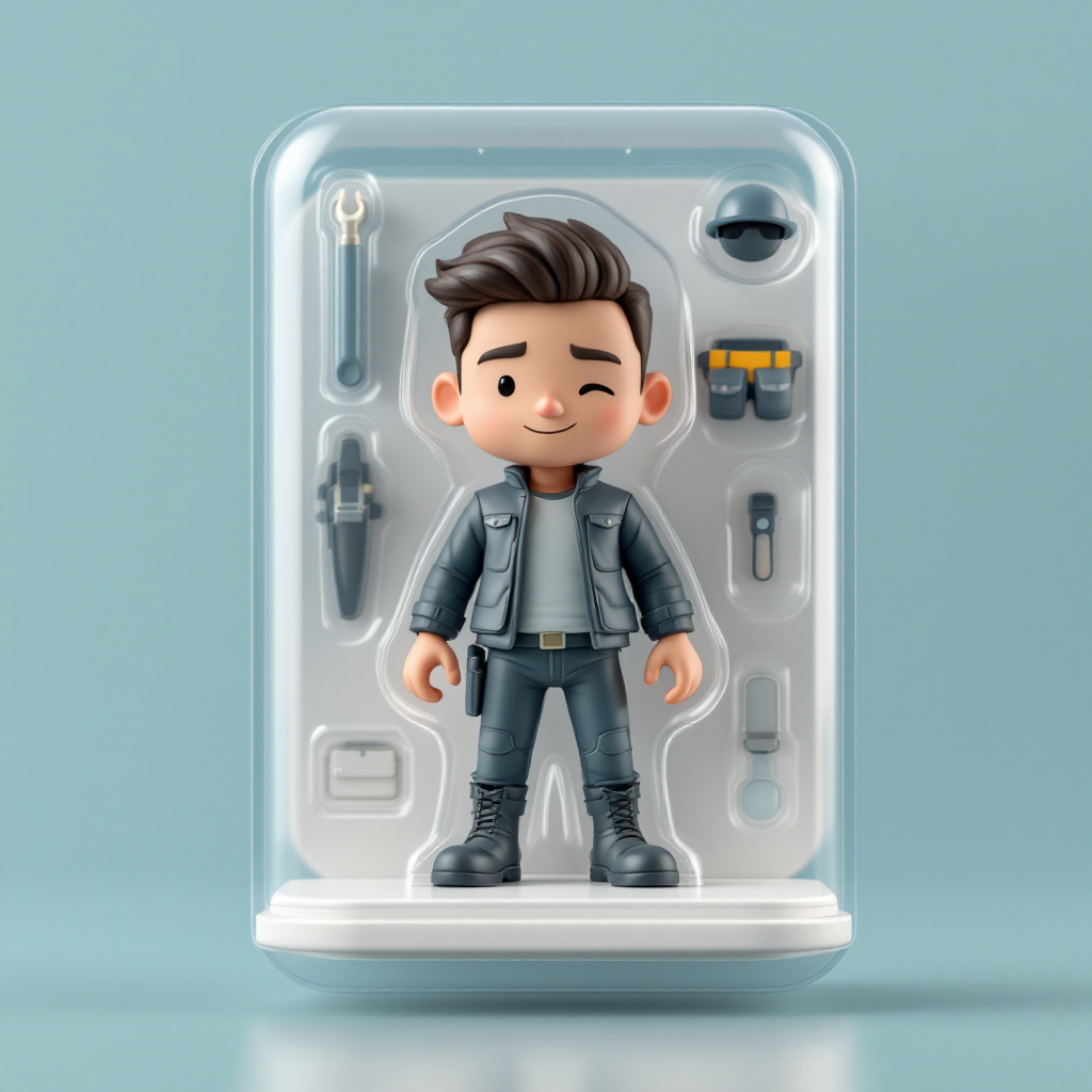 3D Cartoon Action Figure Toy in Minimalist Blister Packaging