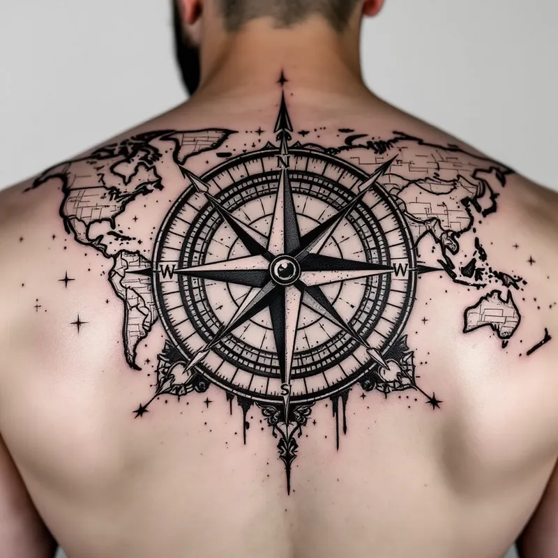 Black-White Tattoo Art Generator - Compass Tattoo Design: Black and White Wor…