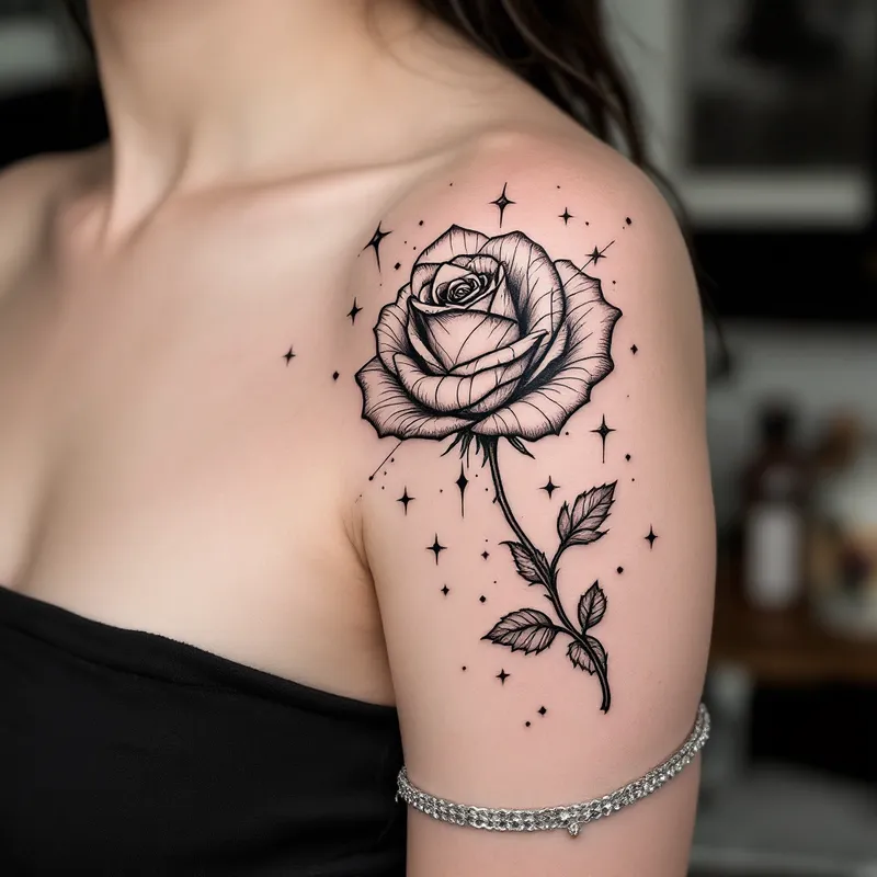 Black-White Tattoo Art Generator - Elegant Black and Gray Rose Tattoo with Ge…