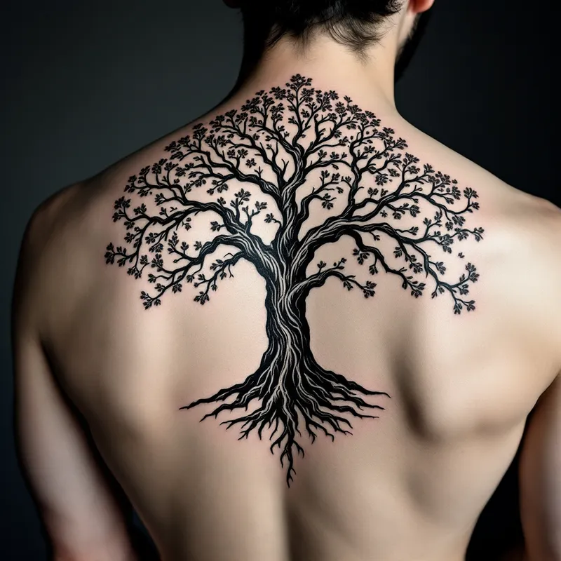 Black-White Tattoo Art Generator - Elegant Black and White Tree of Life Tatto…