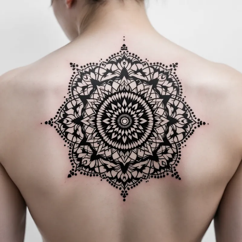 Black-White Tattoo Art Generator - Intricate Black and White Geometric Mandal…