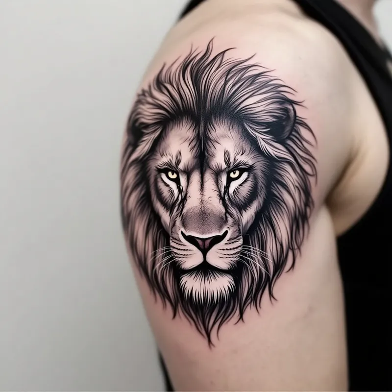 Black-White Tattoo Art Generator - Majestic Black-White Lion Head Tattoo Design