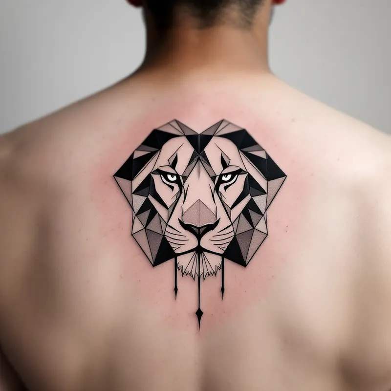 Black-White Tattoo Art Generator - Modern Geometric Lion Tattoo Design for Men