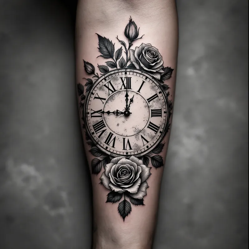 Black-White Tattoo Art Generator - Timeless Elegance: A Black and White Clock…