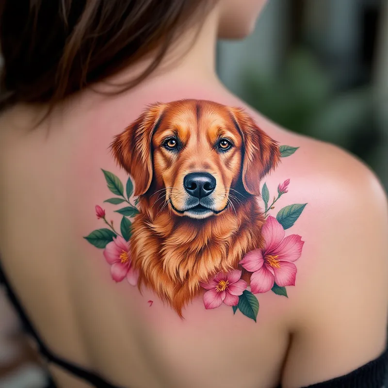 Golden Retriever Portrait Tattoo: A Vibrant Tribute