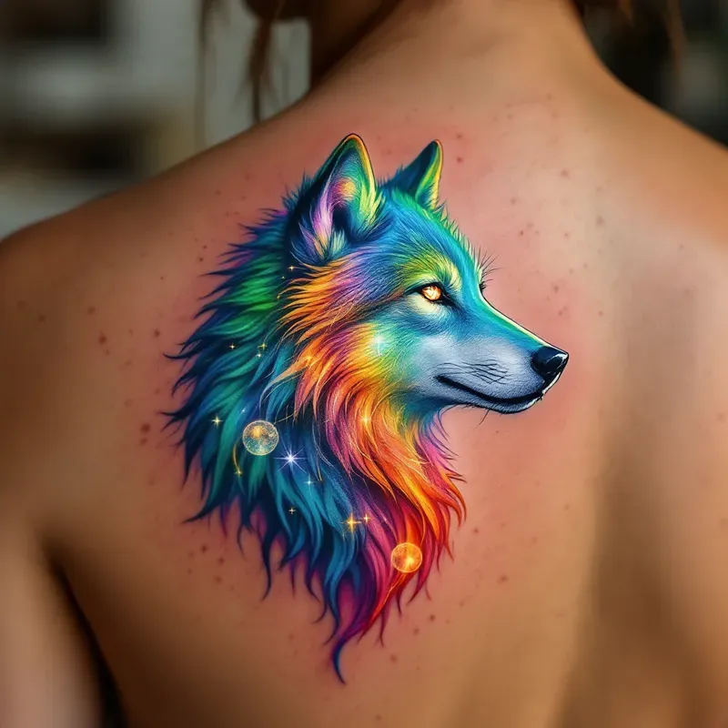 Mystical Cosmic Wolf Tattoo Design