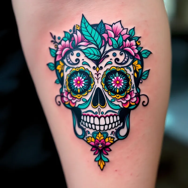 Vibrant Sugar Skull Tattoo Design