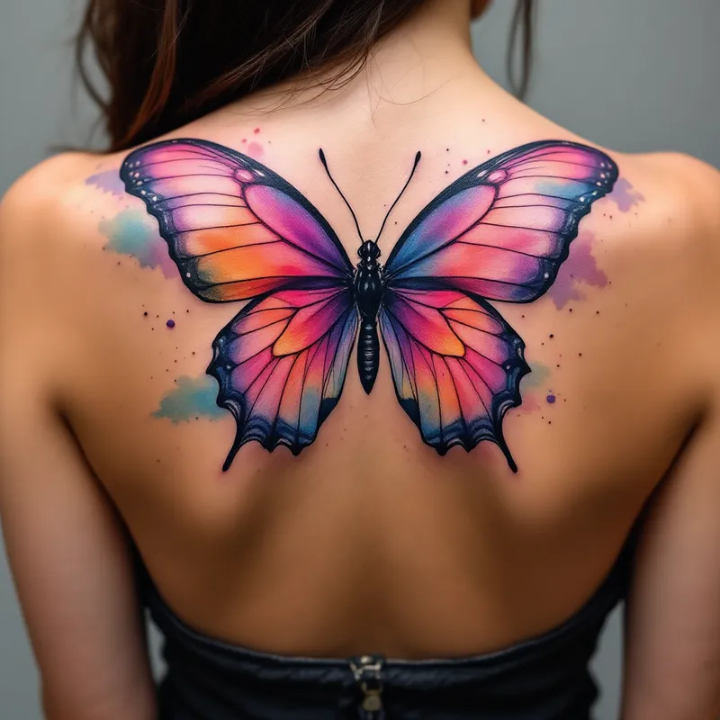 Vibrant Watercolor Butterfly Tattoo Design