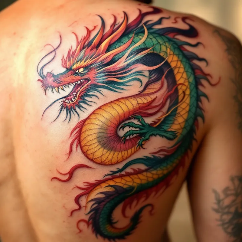 Vivid Dragon Tattoo Design: A Splash of Colorful Majesty