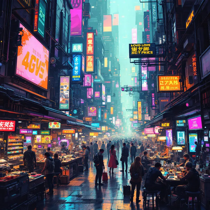 AI-generated image of Neon Bazaar: A Cyberpunk Marketplace of the Future