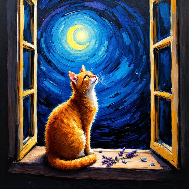 Moonlit Whiskers: A Cat's Nighttime Vigil