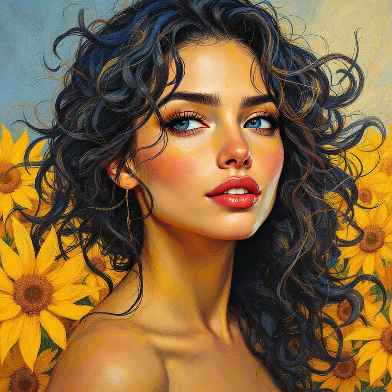 Radiant Reflections: A Female Self-Portrait with Sunflower Serenity